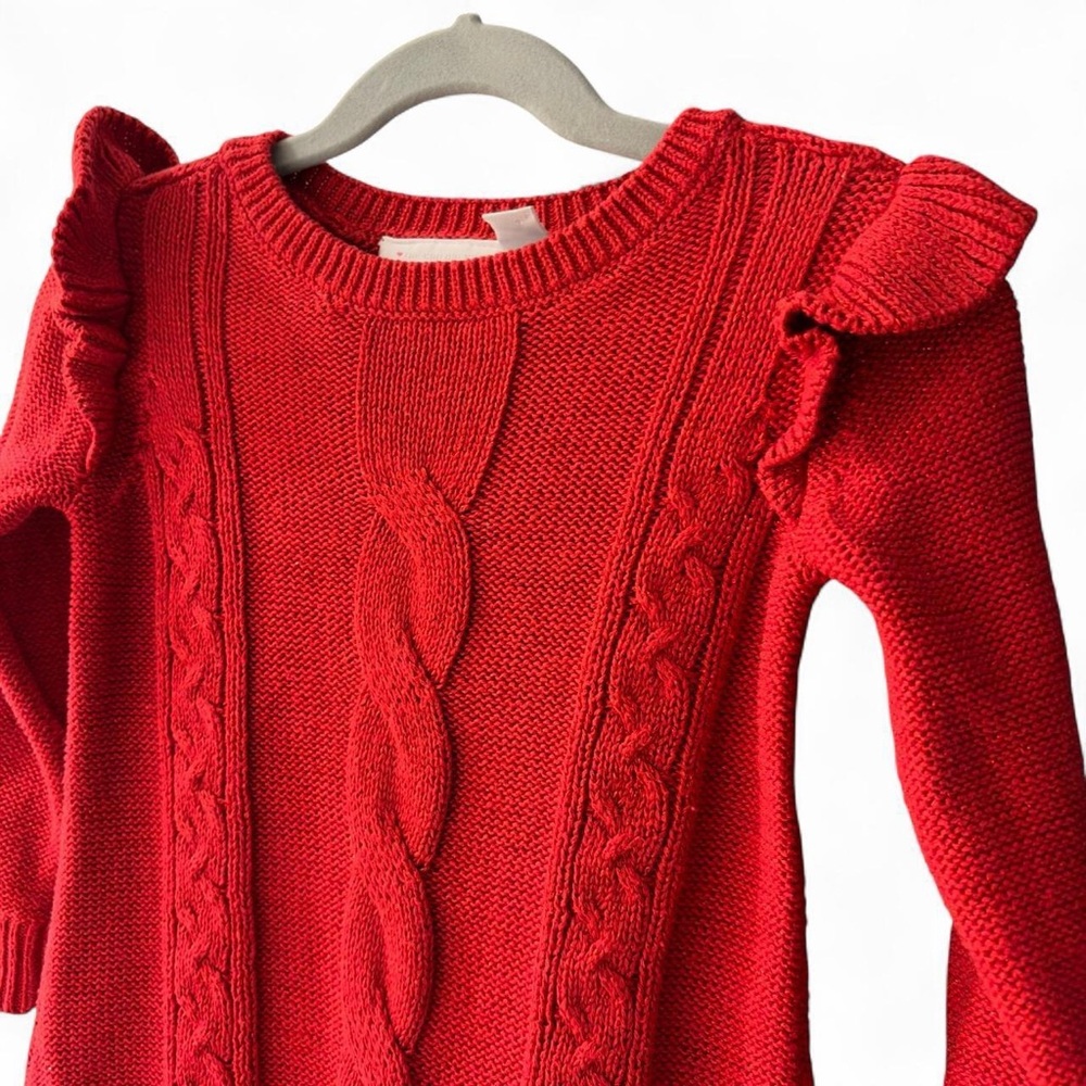 The Children's Place Red Cable-Knit Ruffle Sweater Dress 2T - Picture 4 of 6